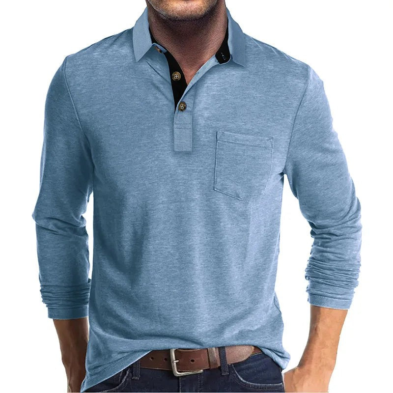 Long Sleeve Polo Shirt Chest Pocket