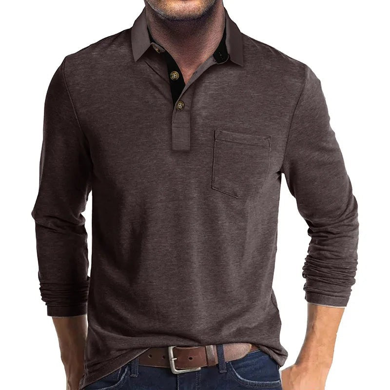 Long Sleeve Polo Shirt Chest Pocket