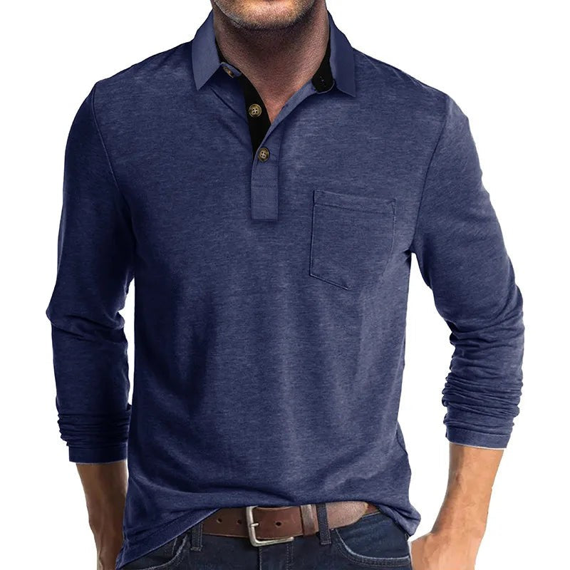 Long Sleeve Polo Shirt Chest Pocket