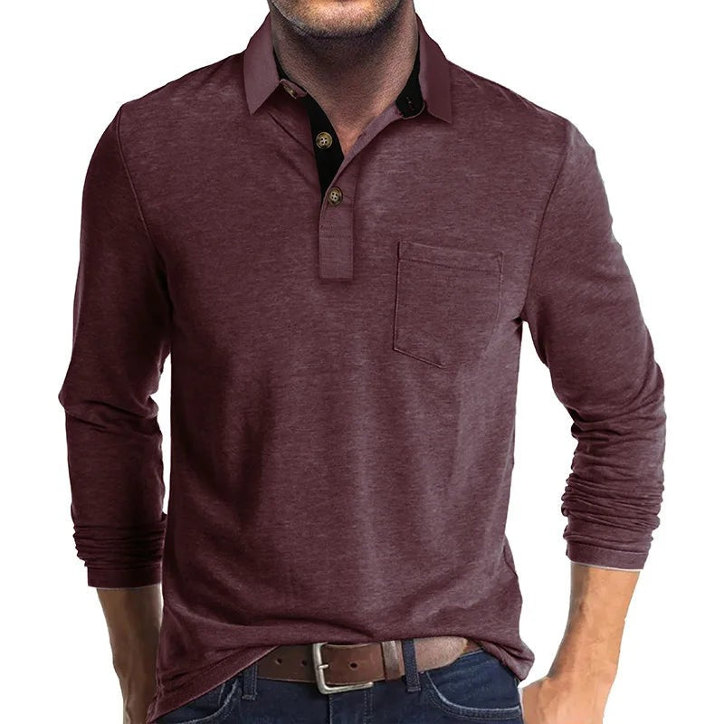 Long Sleeve Polo Shirt Chest Pocket