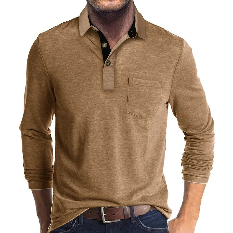 Long Sleeve Polo Shirt Chest Pocket