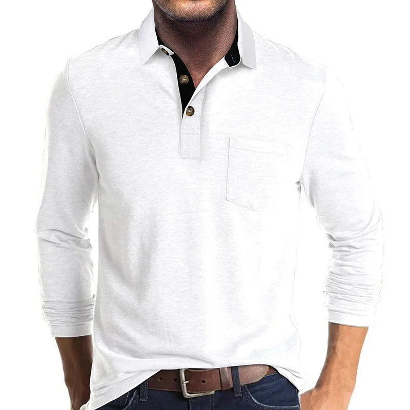 Long Sleeve Polo Shirt Chest Pocket