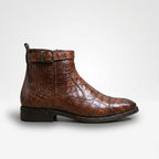 Croc Embossed Zip Ankle Boots Buckle Strap