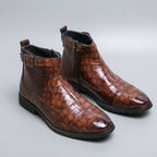 Croc Embossed Zip Ankle Boots Buckle Strap
