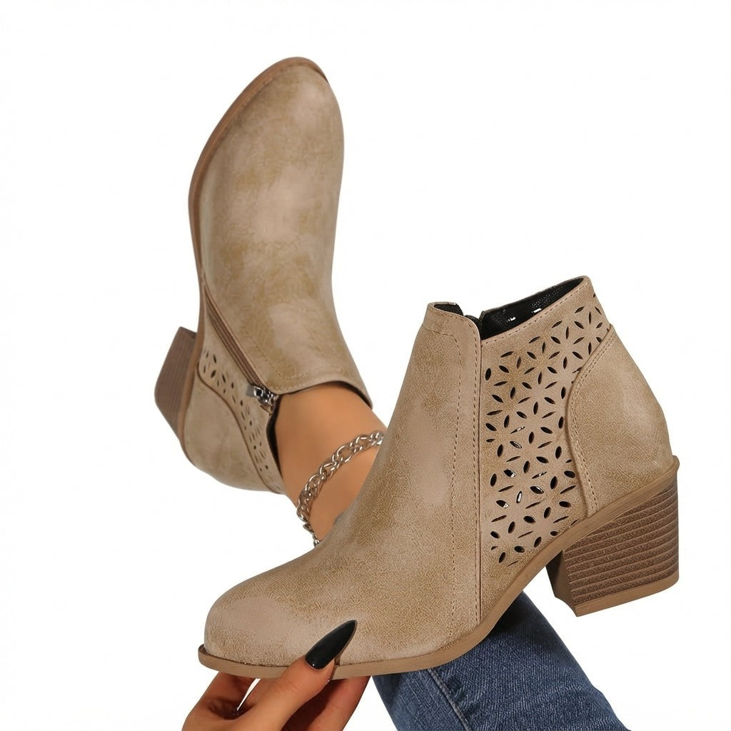 Cut Out Ankle Booties Block Heel