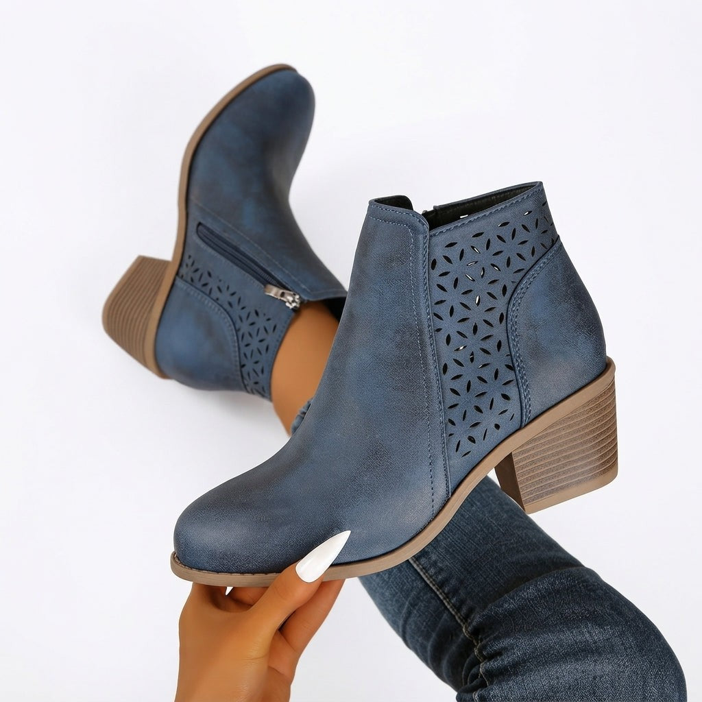 Cut Out Ankle Booties Block Heel