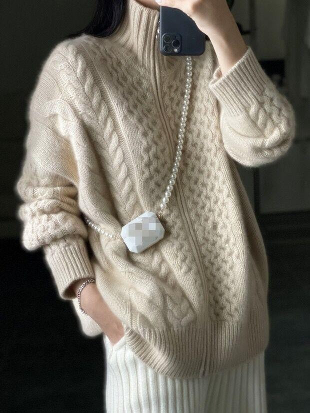 Veste cardigan Sweater à fermeture éclair torsadée Oversized