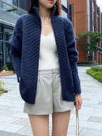 Veste cardigan Sweater à fermeture éclair torsadée Oversized