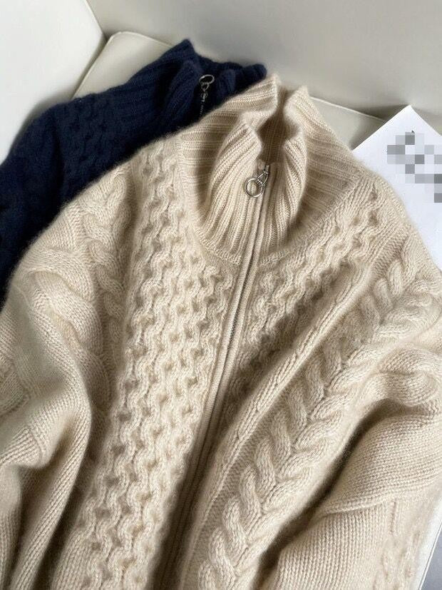 Veste cardigan Sweater à fermeture éclair torsadée Oversized