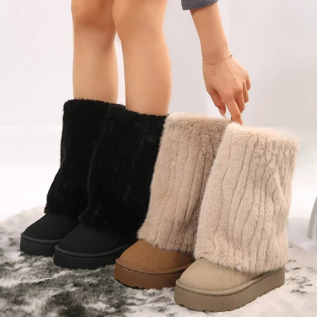 Fluffy Faux Fur Ankle Boots Flat Sole