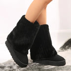 Fluffy Faux Fur Ankle Boots Flat Sole