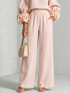 Floral Applique Matching Set Wide Leg Pants