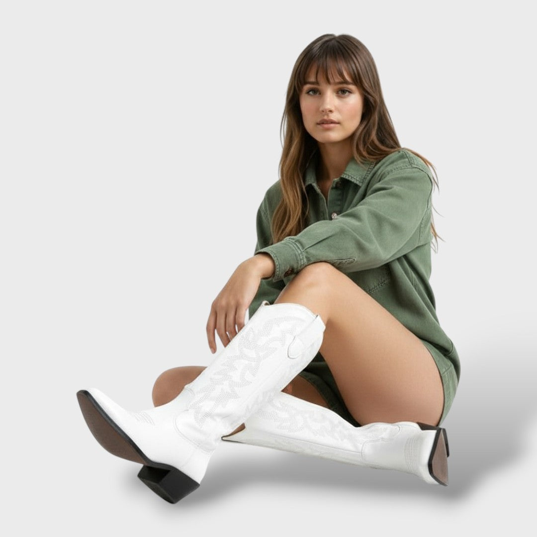Bottes de cow-boy western brodées, hauteur genou