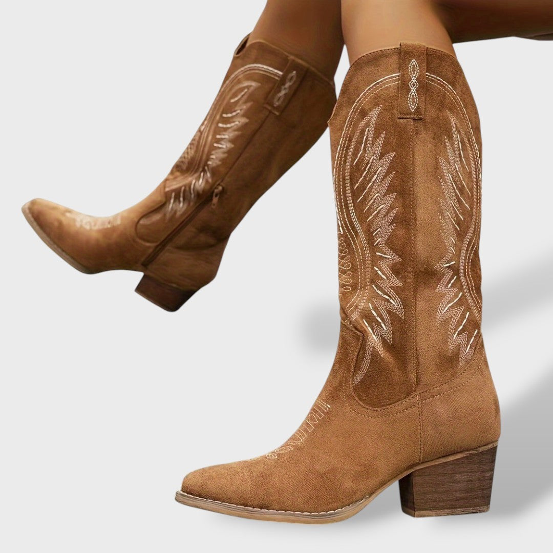 Western Cowboy Boots Knee High Block Heel