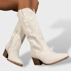 Western Cowboy Boots Knee High Block Heel