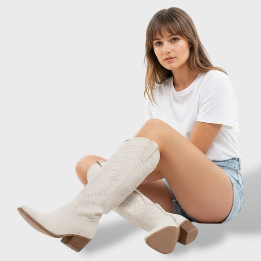 Western Cowboy Boots Knee High Block Heel