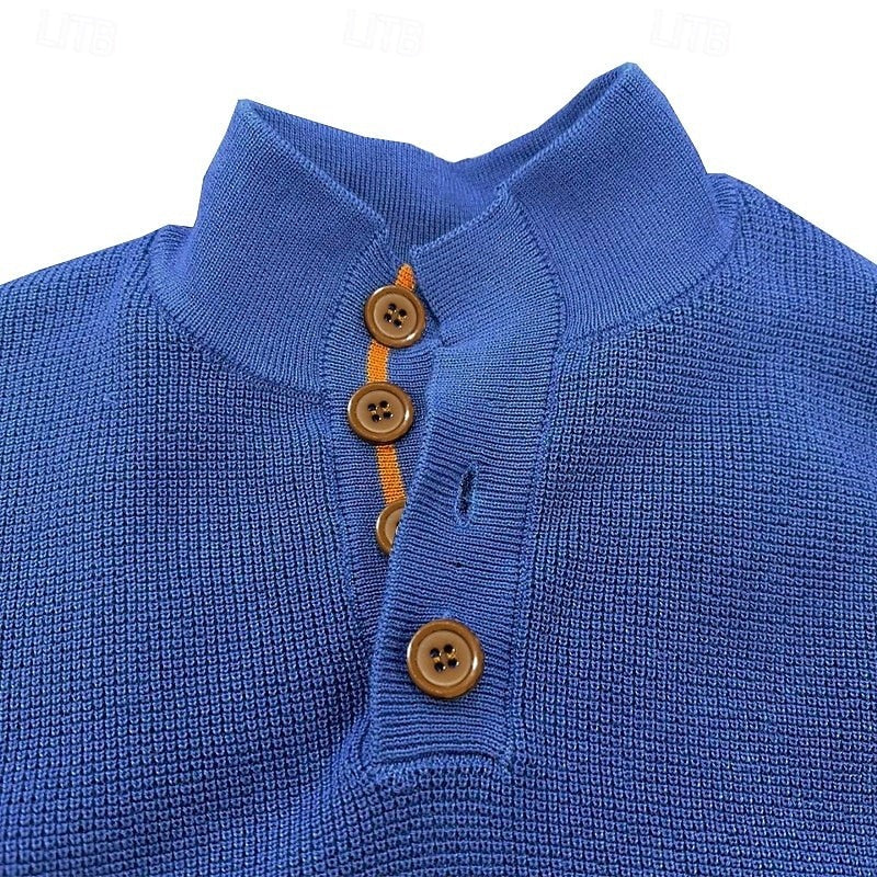 Sweater tipo pulóver con cuello de botones y parche en el codo