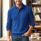 Sweater tipo pulóver con cuello de botones y parche en el codo