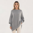Asymmetric Hem Oversized Sweater Crew Neck