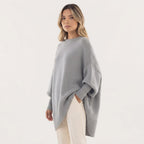 Asymmetric Hem Oversized Sweater Crew Neck