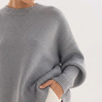 Asymmetric Hem Oversized Sweater Crew Neck