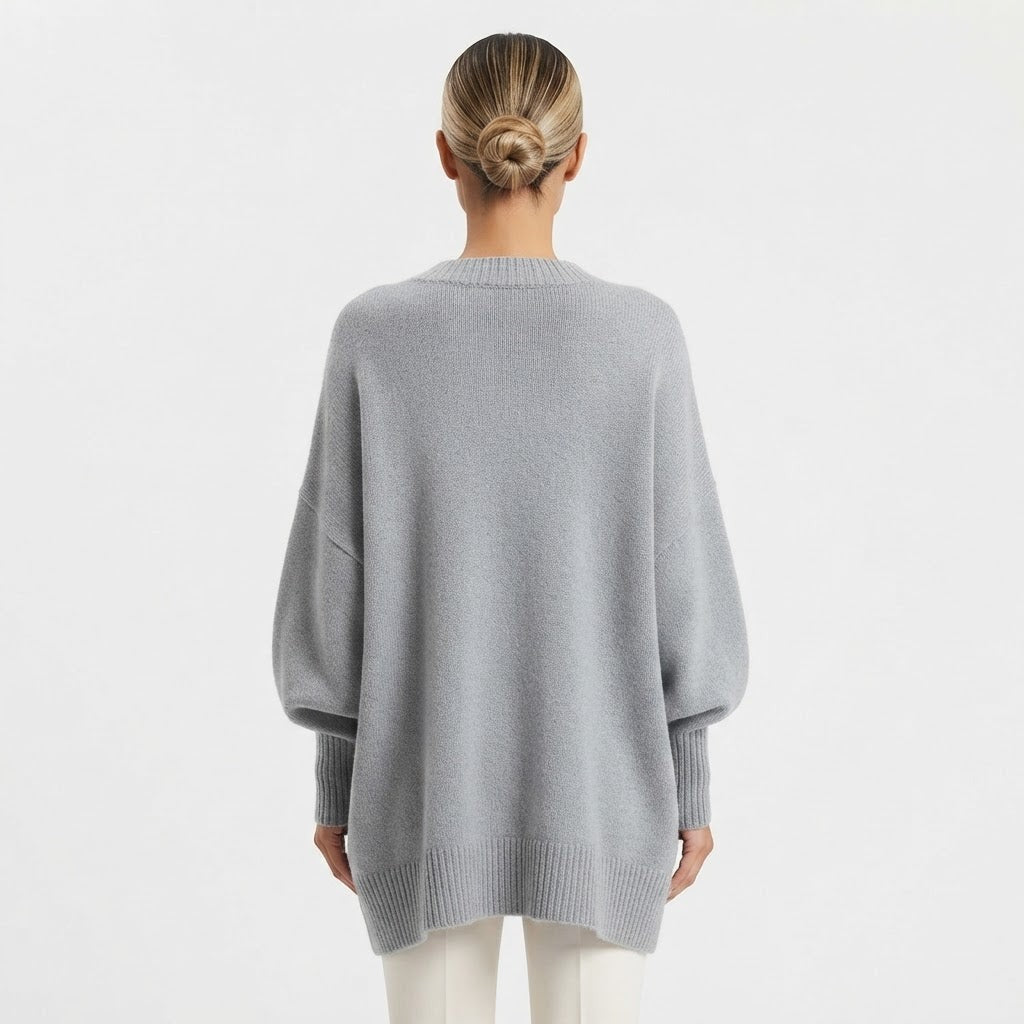 Asymmetric Hem Oversized Sweater Crew Neck
