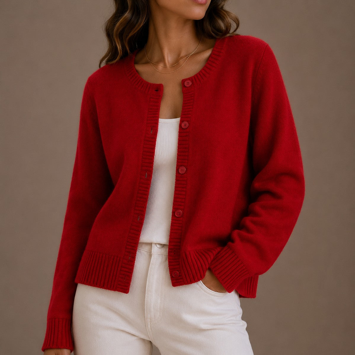 Crew Neck Knit Cardigan