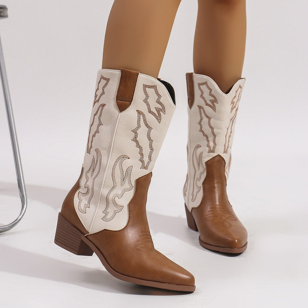 Botas vaqueras western con bordado y tacón cuadrado