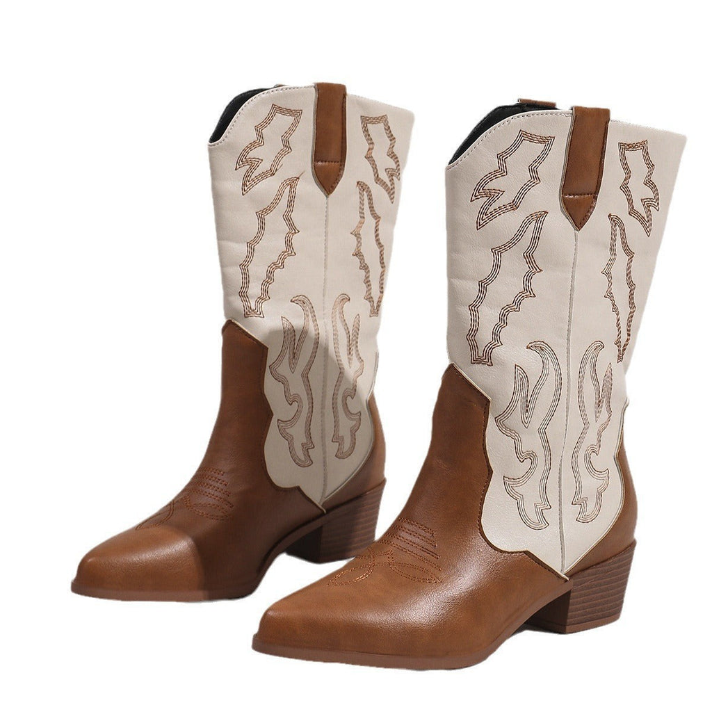 Botas vaqueras western con bordado y tacón cuadrado