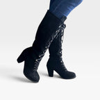 Lace-Up Knee High Boots