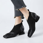 Block Heel Chelsea Boots Buckle Detail