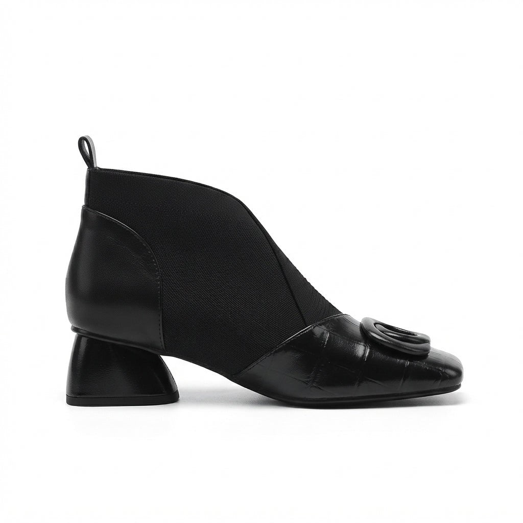 Block Heel Chelsea Boots Buckle Detail