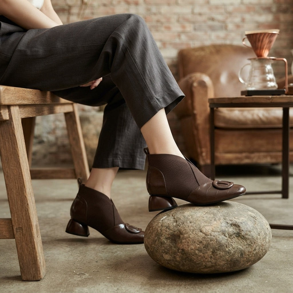 Block Heel Chelsea Boots Buckle Detail