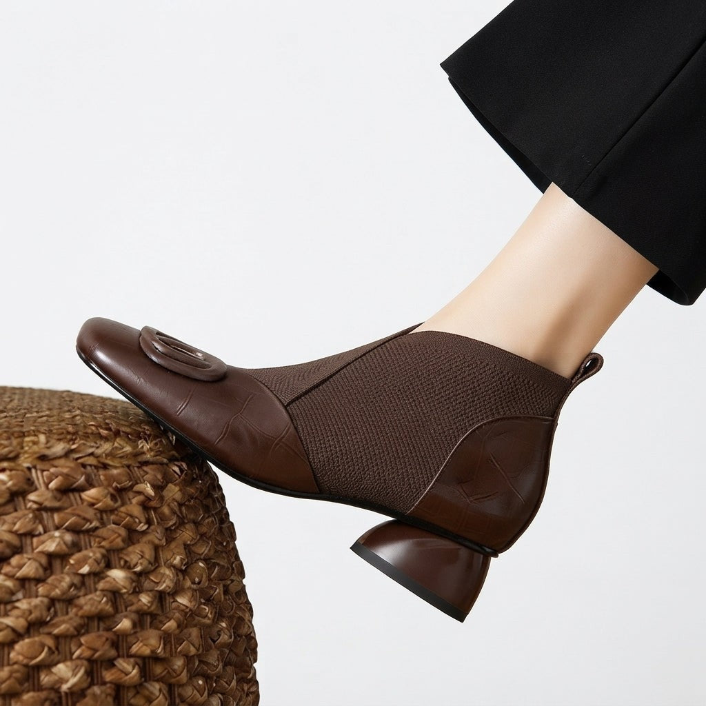 Block Heel Chelsea Boots Buckle Detail