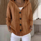Hooded Button Up Cardigan Ribbed Knit
