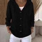 Hooded Button Up Cardigan Ribbed Knit