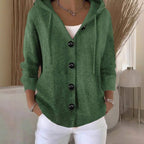 Hooded Button Up Cardigan Ribbed Knit