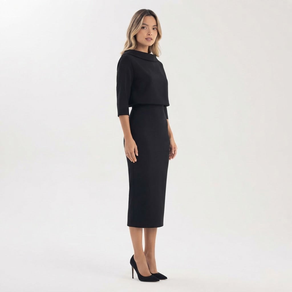 Two Piece Midi Skirt Set Cowl Neck