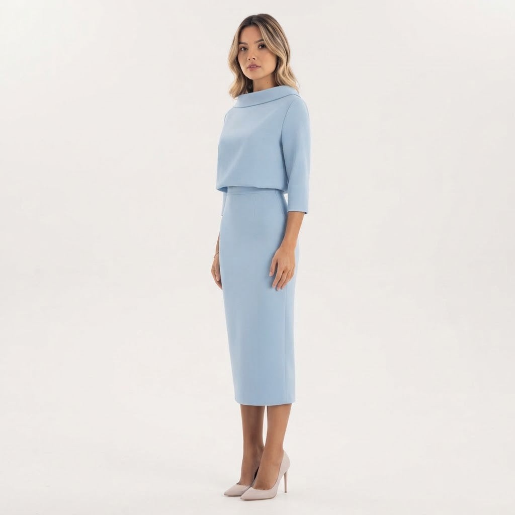 Two Piece Midi Skirt Set Cowl Neck