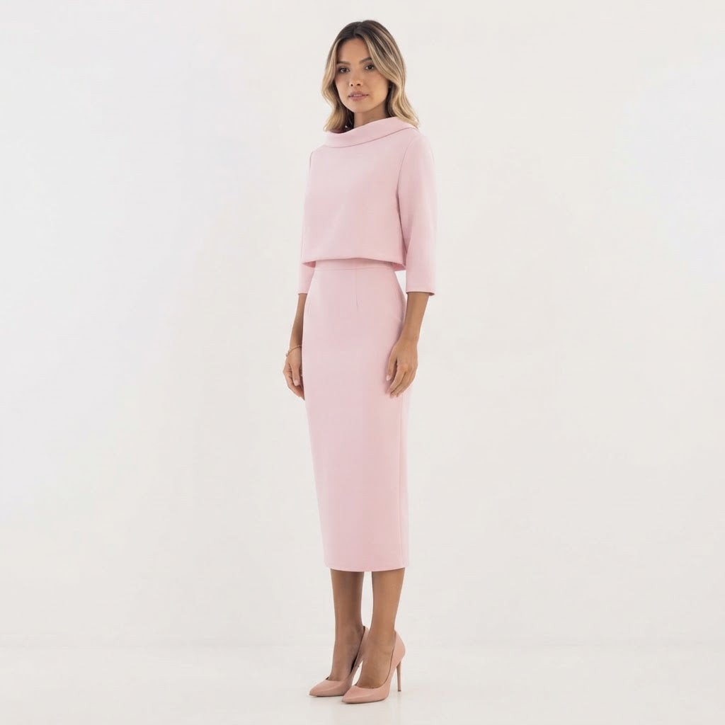 Two Piece Midi Skirt Set Cowl Neck