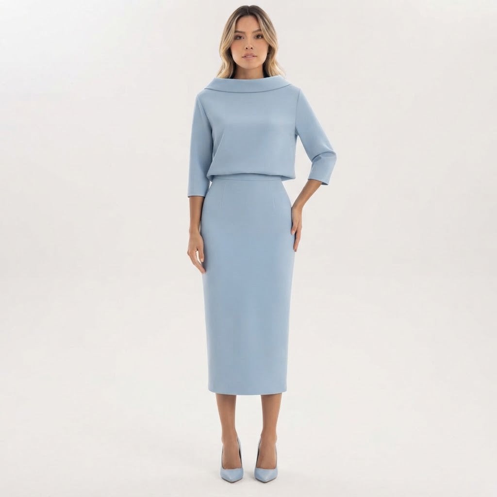 Two Piece Midi Skirt Set Cowl Neck