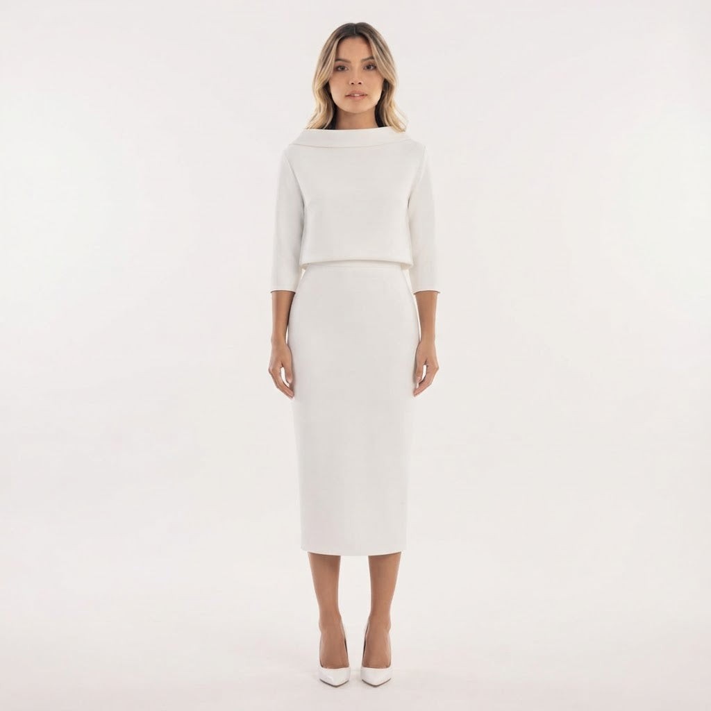 Two Piece Midi Skirt Set Cowl Neck