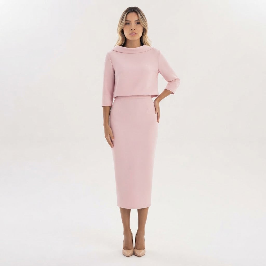 Two Piece Midi Skirt Set Cowl Neck