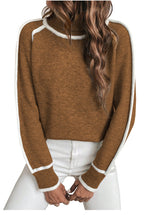 Sweater à col roulé avec bordure rayée, Cropped