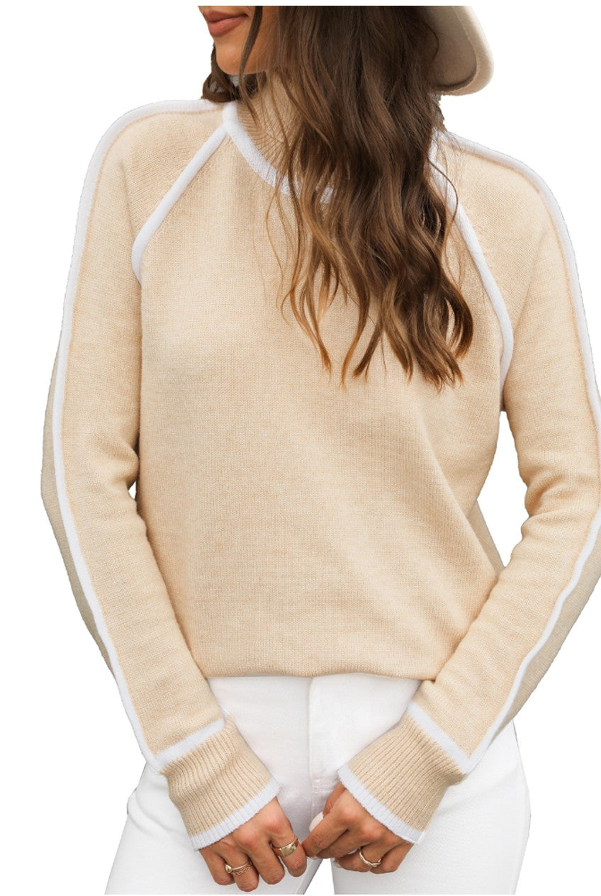 Sweater à col roulé avec bordure rayée, Cropped