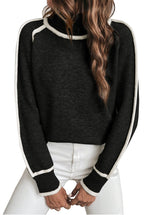 Sweater à col roulé avec bordure rayée, Cropped