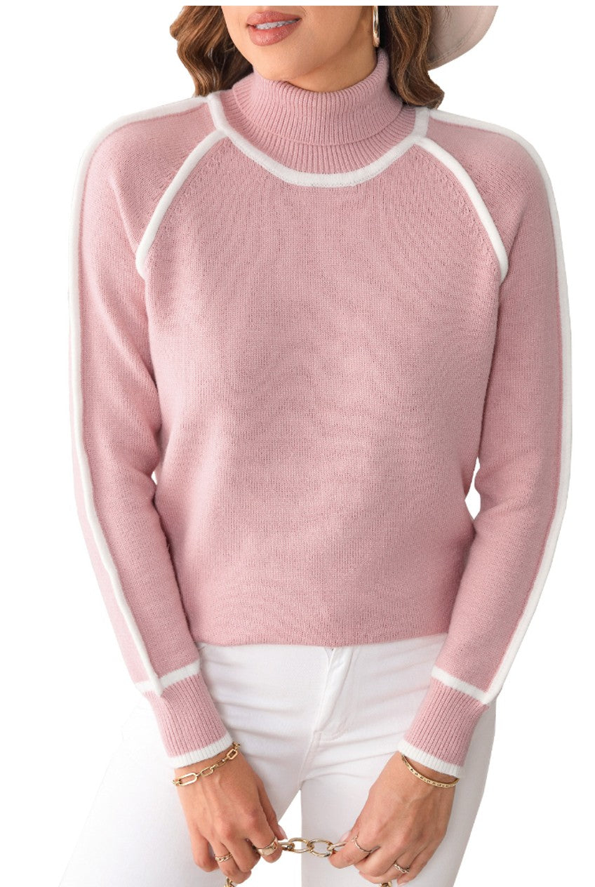 Sweater à col roulé avec bordure rayée, Cropped