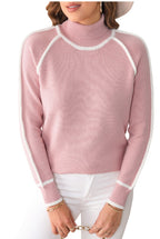 Sweater à col roulé avec bordure rayée, Cropped