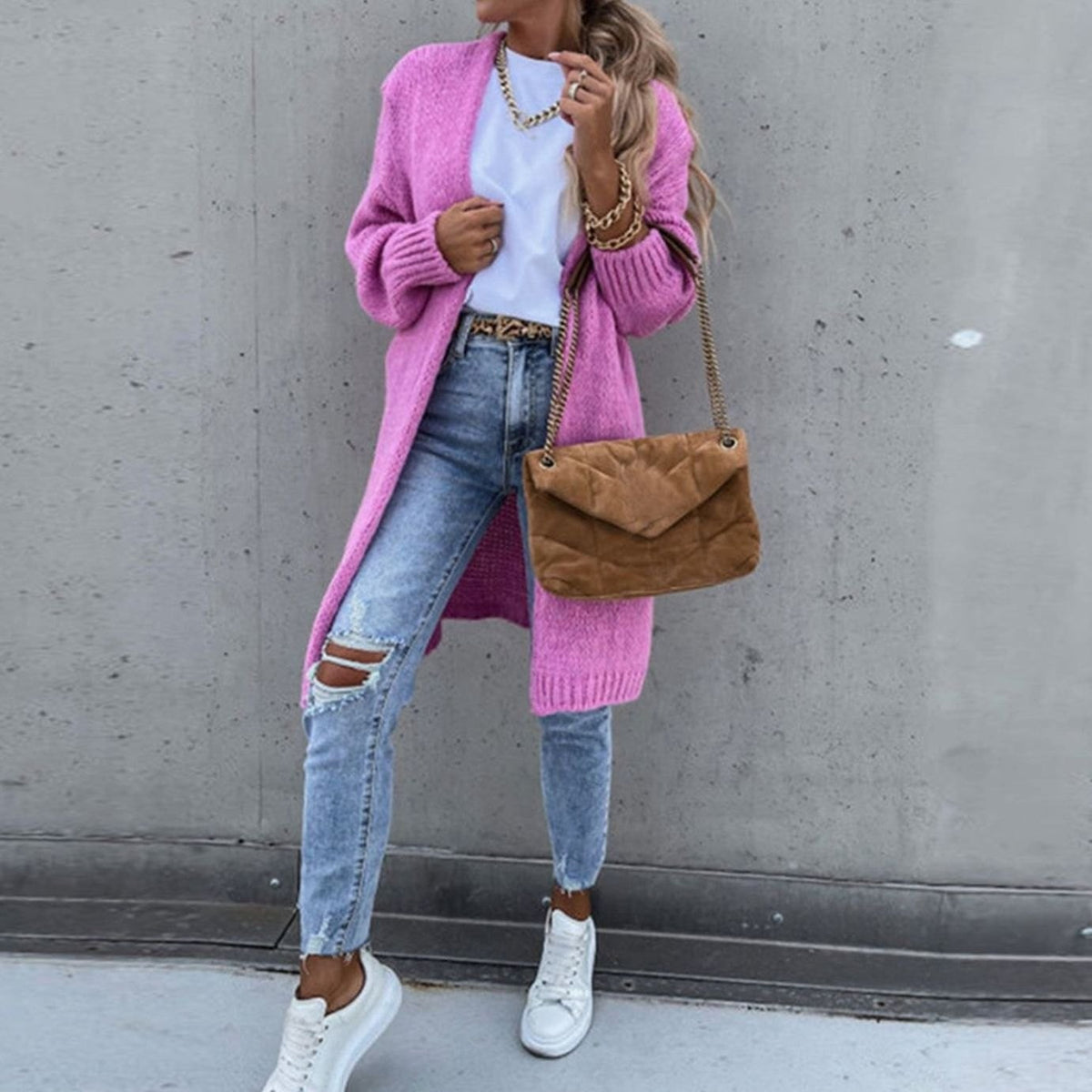 Cardigan long Oversized en maille, devant ouvert