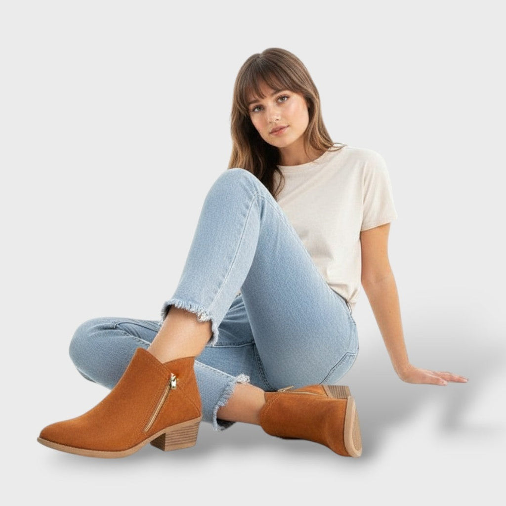 Botines con tacón bloque y cremallera lateral